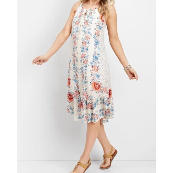 maurices graduation dresses | | Maurices Dress Women L Ivory Multi Rayon Floral Sleeveless Ruffle Midi Shift newnov24